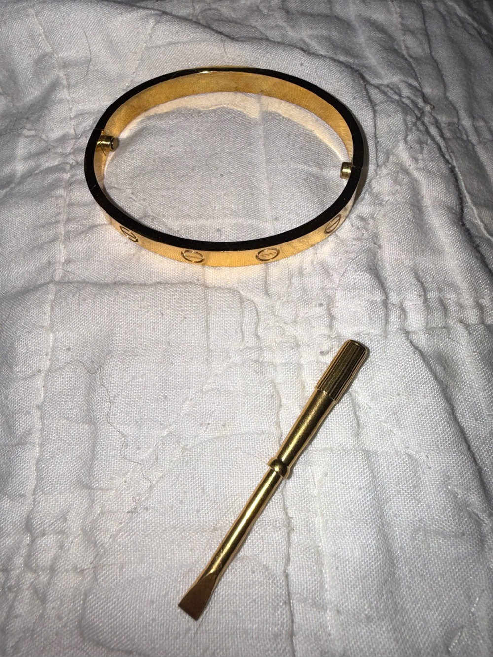 Gold-Tone Screw Motif Bangle Bracelet with Matching Screwdriver To put on wrist!